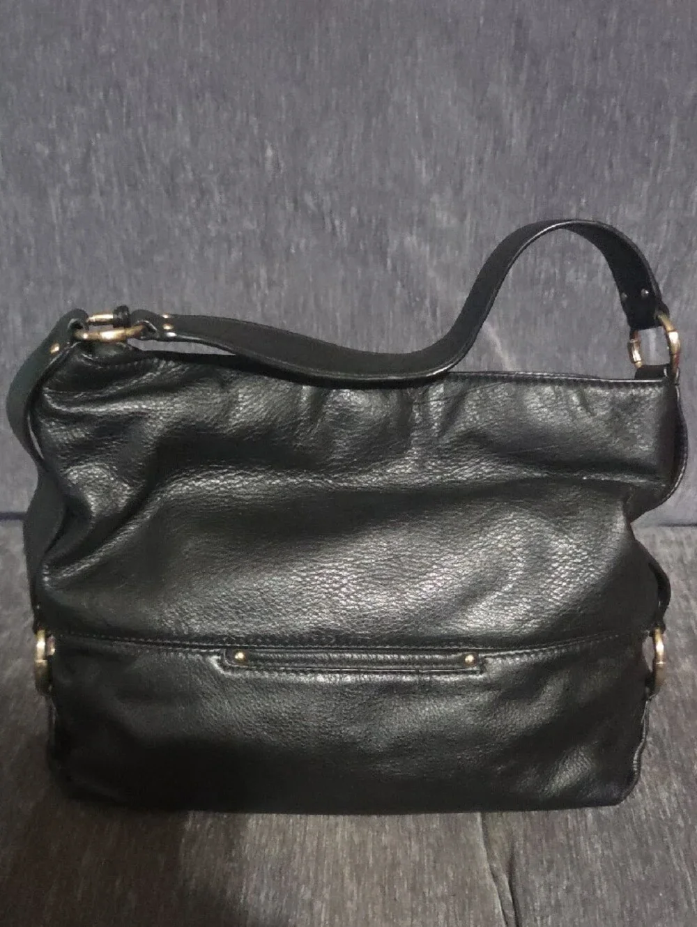 Michael Kors Black Leather Shoulder Bag with Gold Hardware and MK Charm